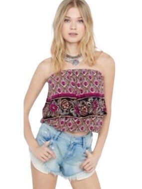 Express Multicolored Floral and Tribal Print Strapless Boho Tube Top Size Small